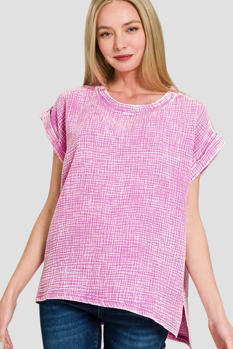 Acid Wash Gauze Tee