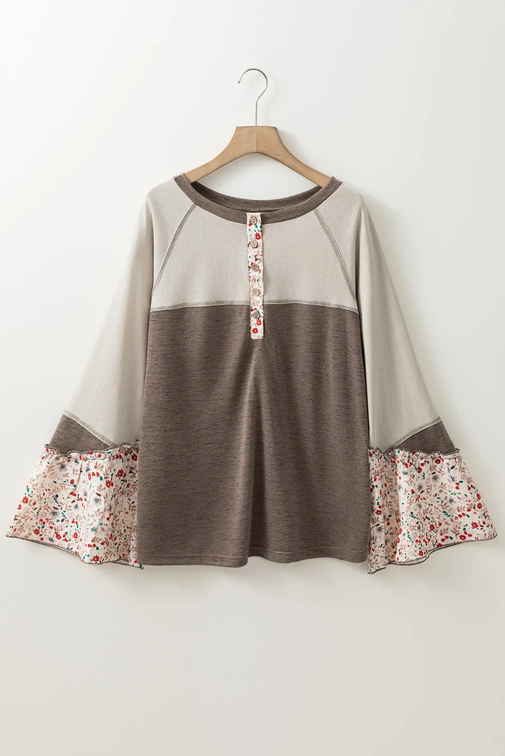 Boho Floral Bell Sleeve Henley Top