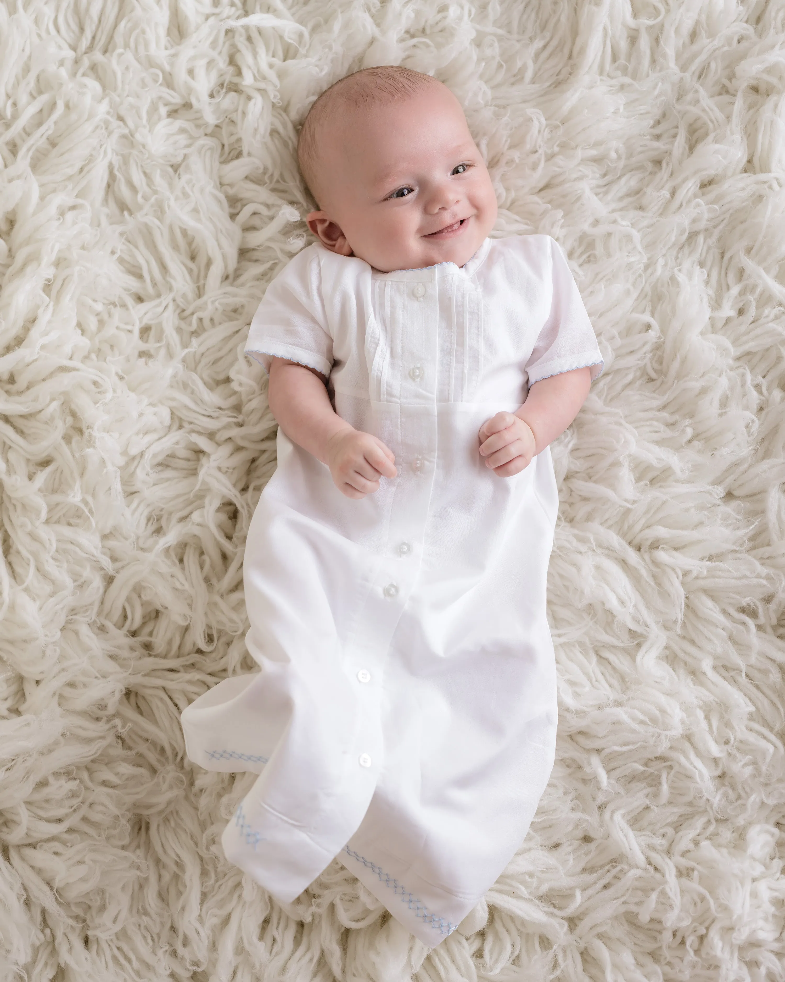 Classic Batiste Day Gown, White with Lt.Blue Trim