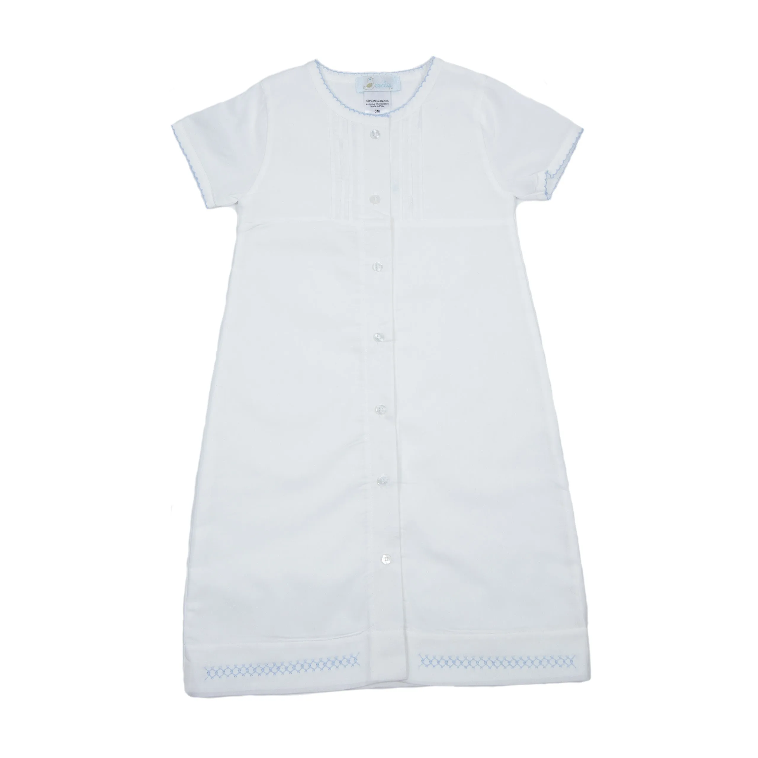 Classic Batiste Day Gown, White with Lt.Blue Trim