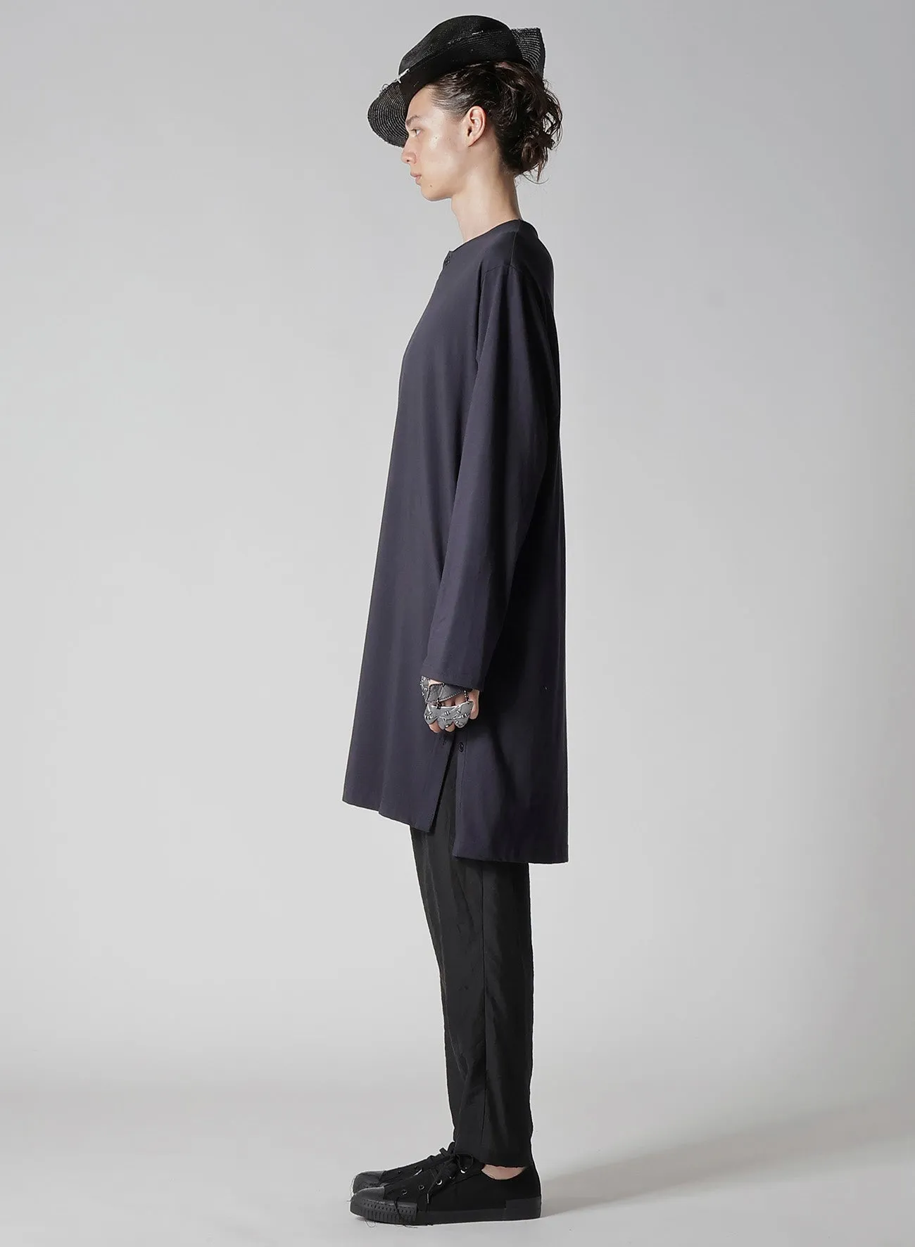 COMBED SINGLE JERSEY SINGLE BUTTON HENRY NECK LS T