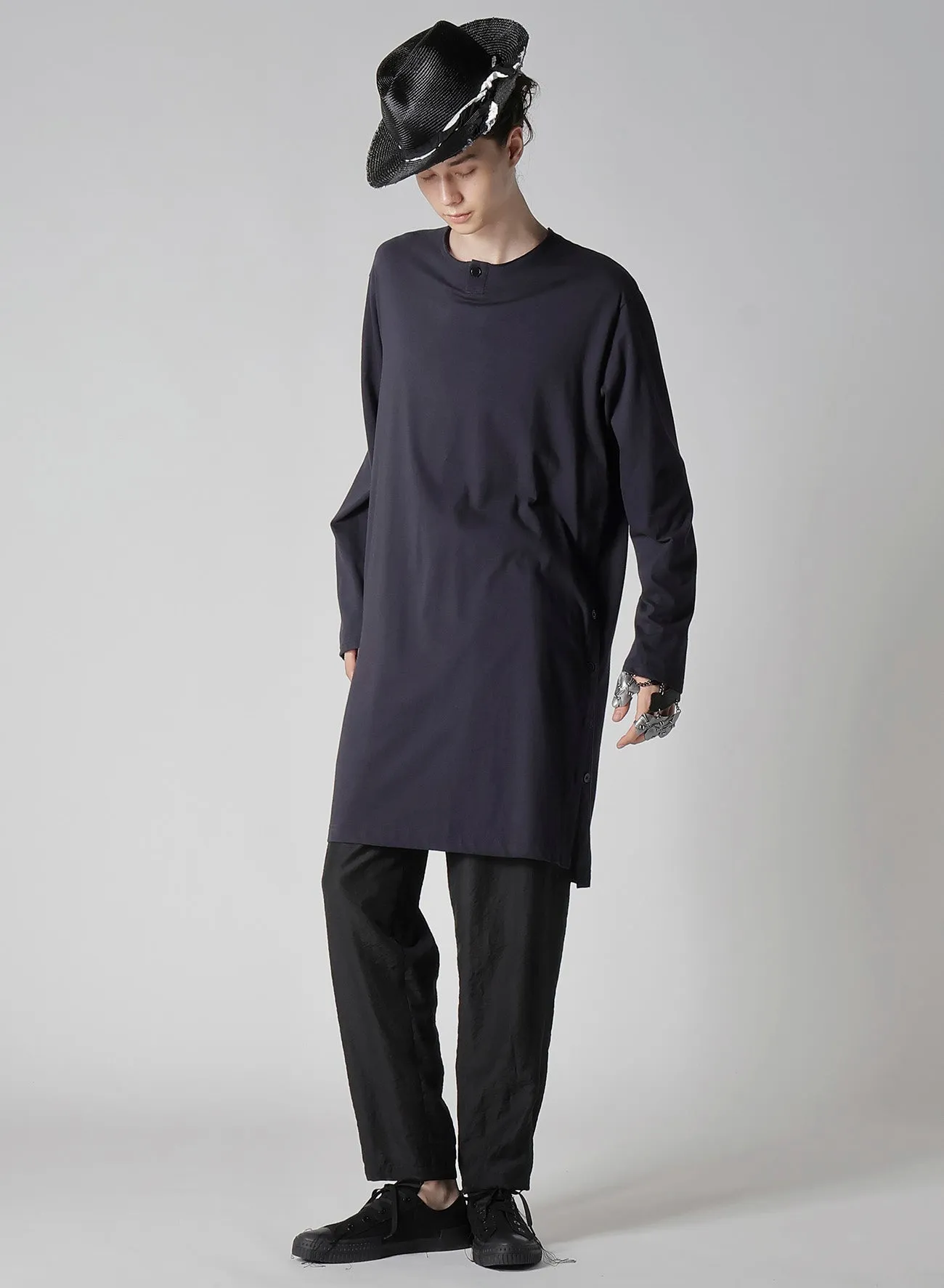 COMBED SINGLE JERSEY SINGLE BUTTON HENRY NECK LS T