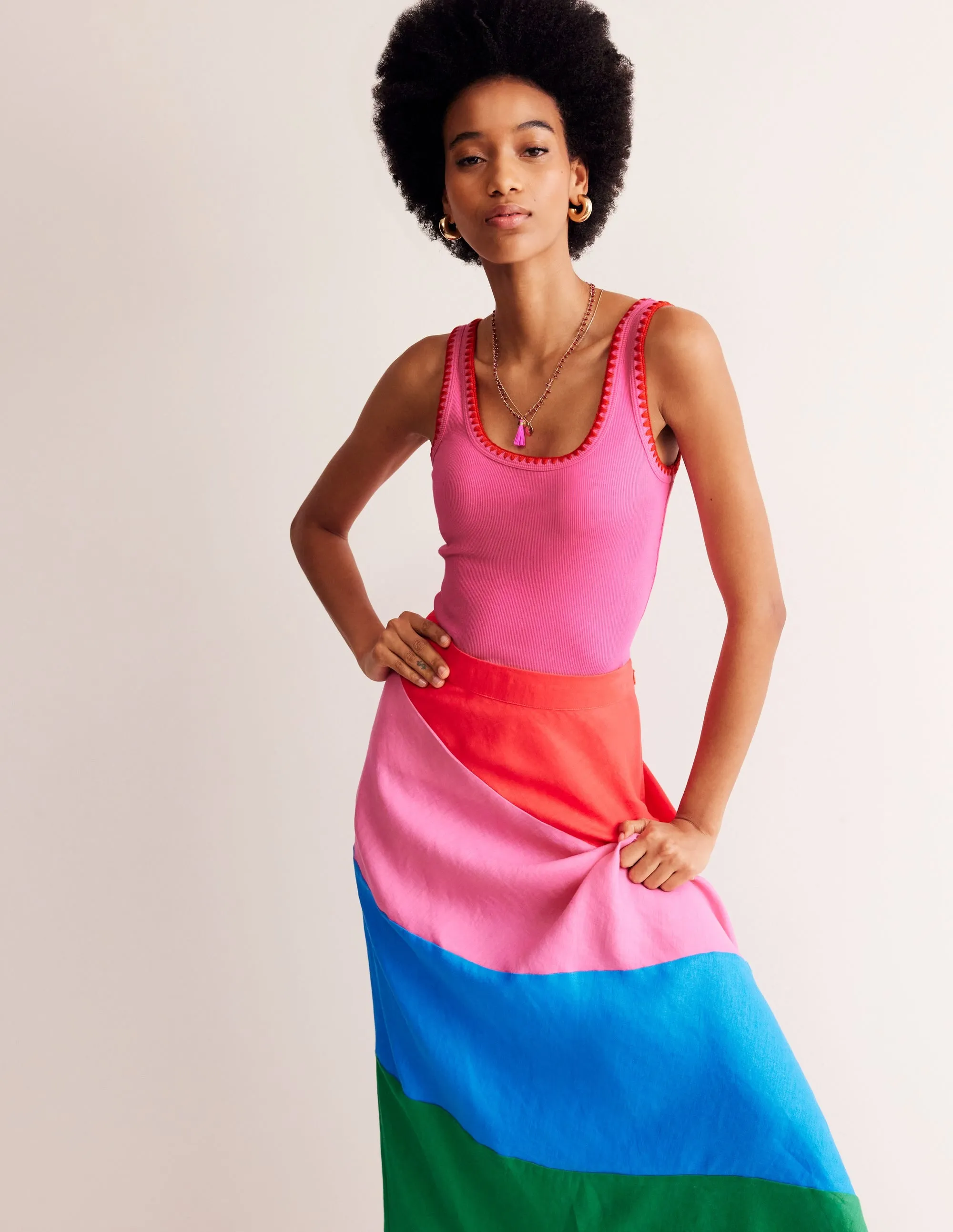 Crochet Trim Scoop Neck Vest-Pink