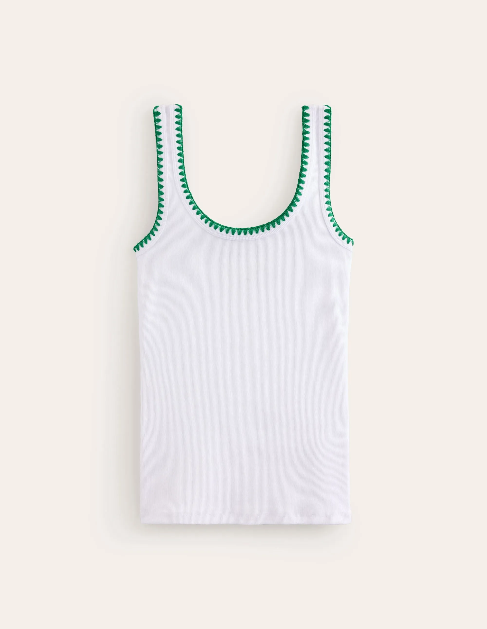 Crochet Trim Scoop Neck Vest-White