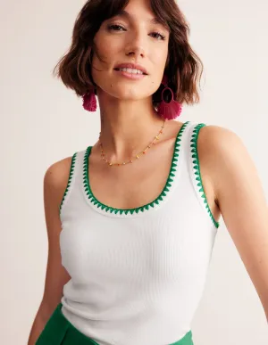 Crochet Trim Scoop Neck Vest-White