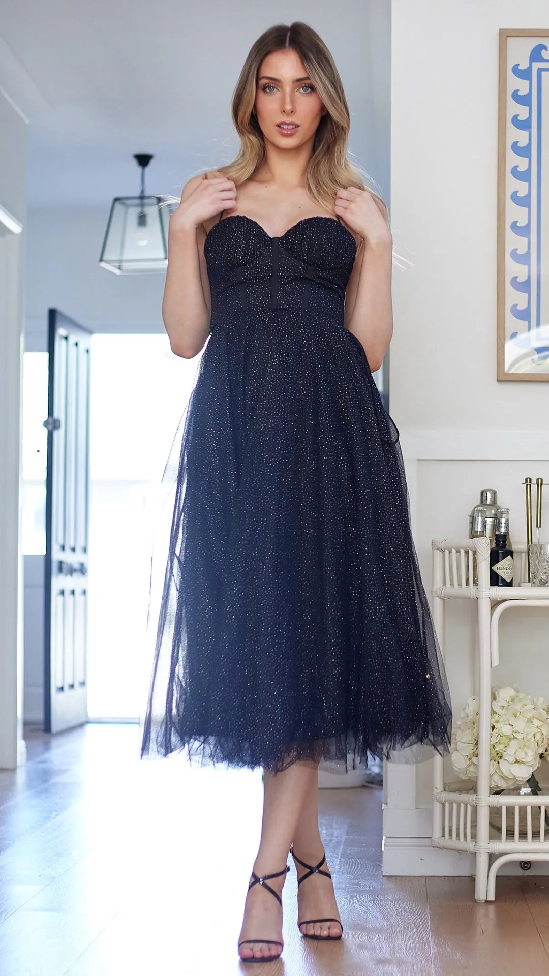 Dara Tulle Midi Dress-Black