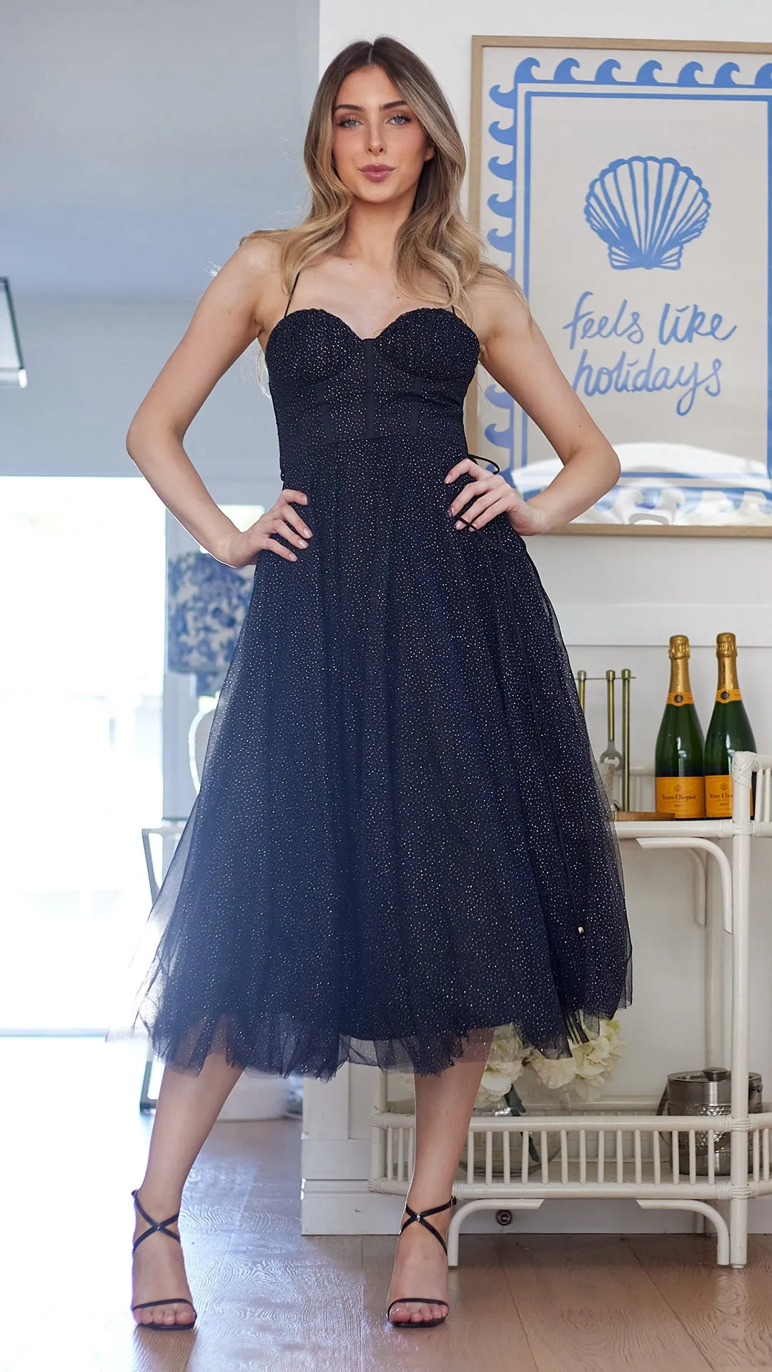 Dara Tulle Midi Dress-Black