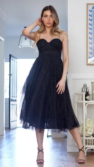 Dara Tulle Midi Dress-Black