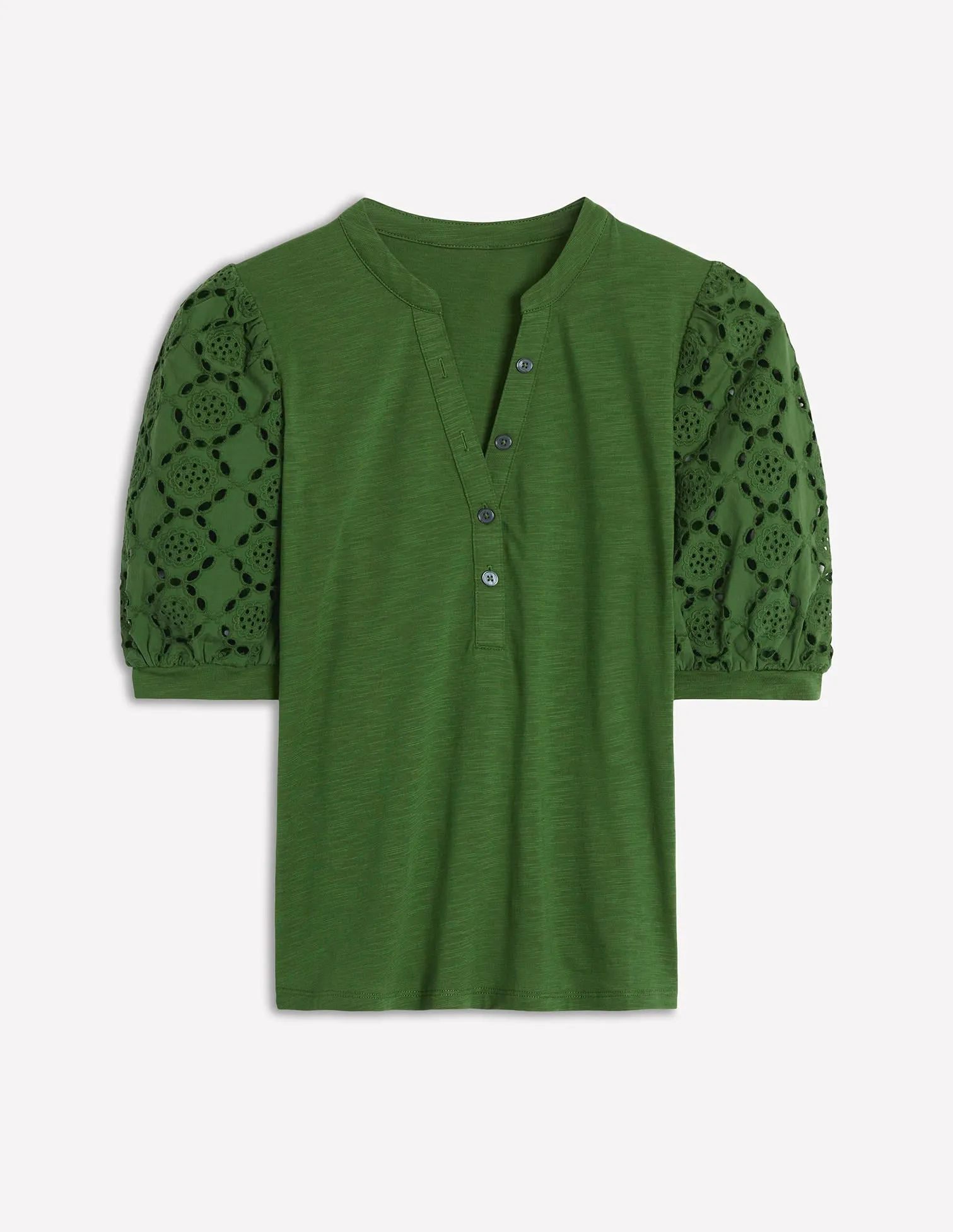 Eden Puff Sleeve Henley Top-Promenade Green