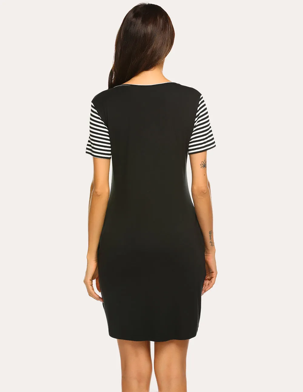Ekouaer Striped Short Sleeve Printed Nightdress (US Only)