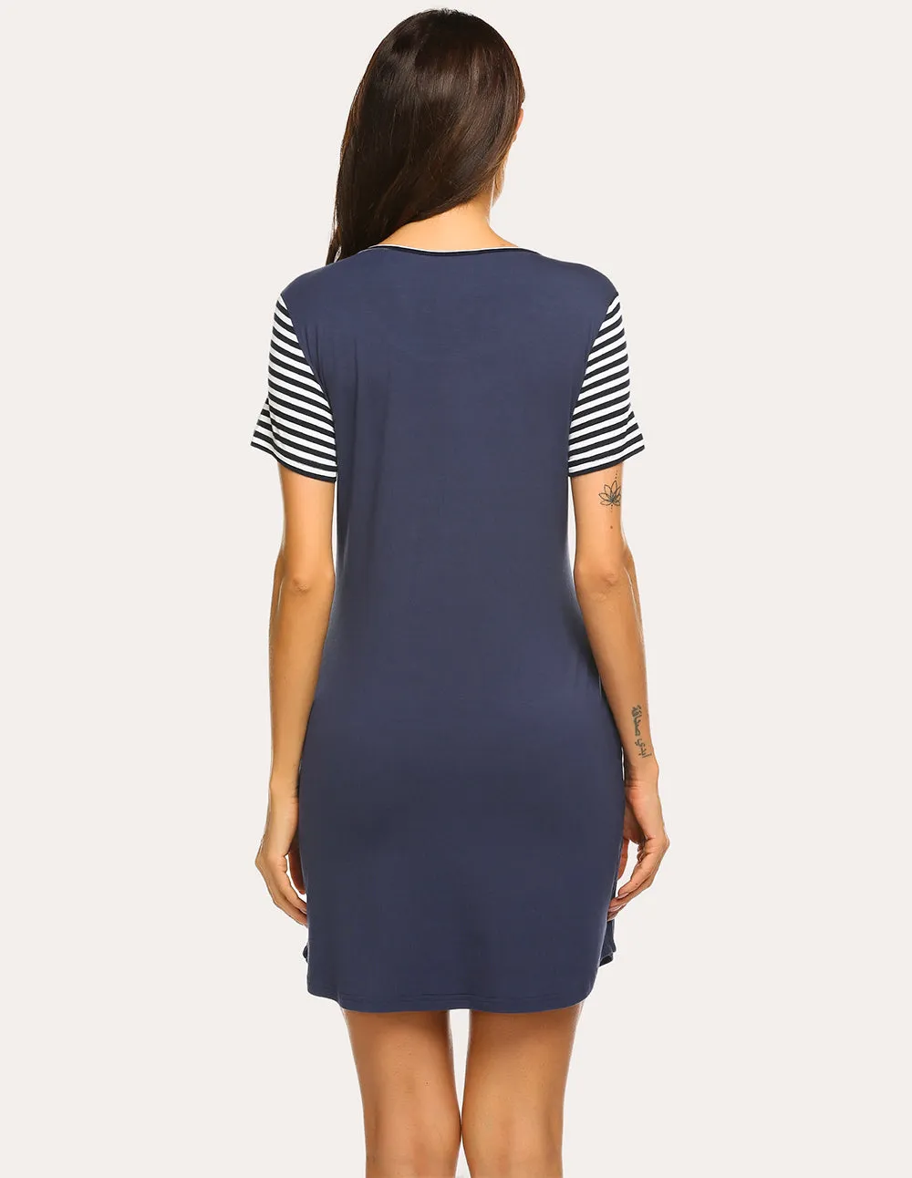 Ekouaer Striped Short Sleeve Printed Nightdress (US Only)