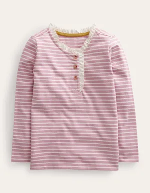 Henley Ruffle Breton Top-Ivory/Vintage Pink