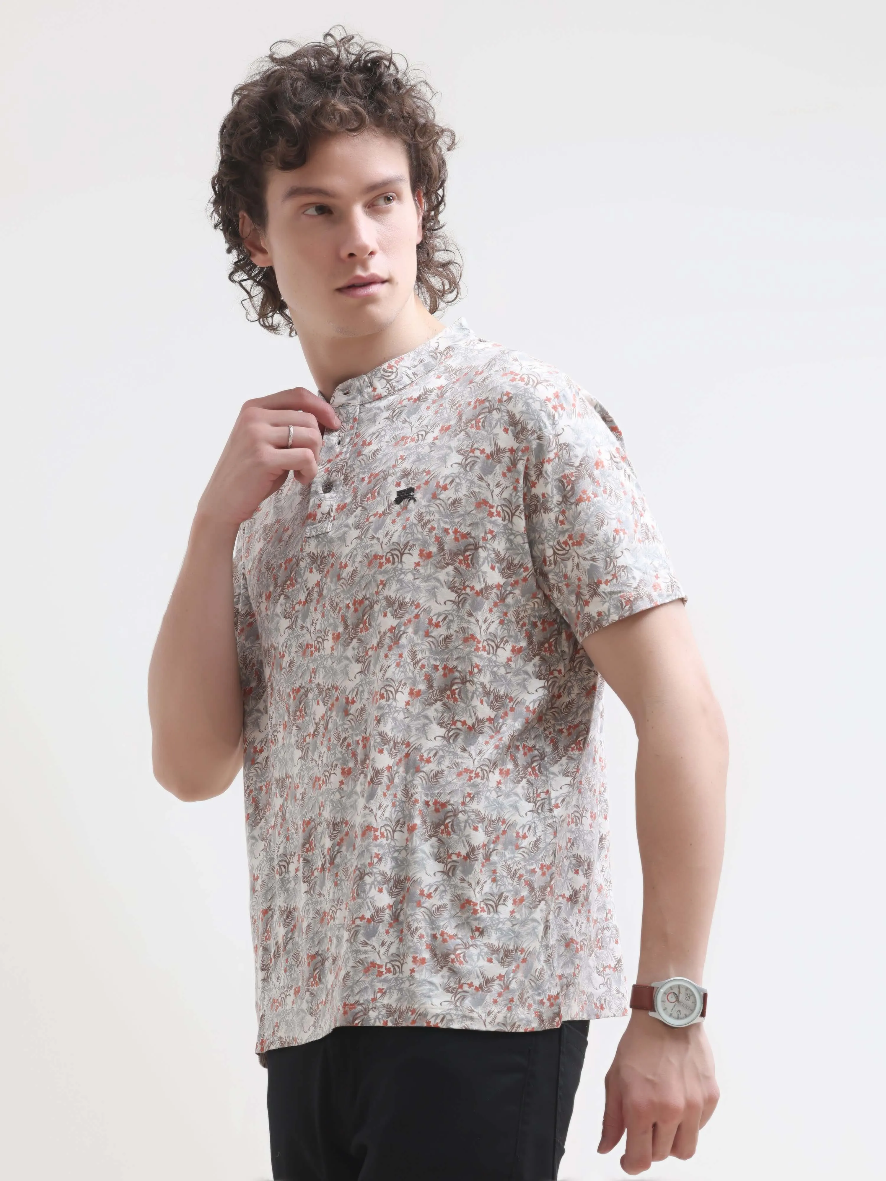 Lim tropical red henley tshirt