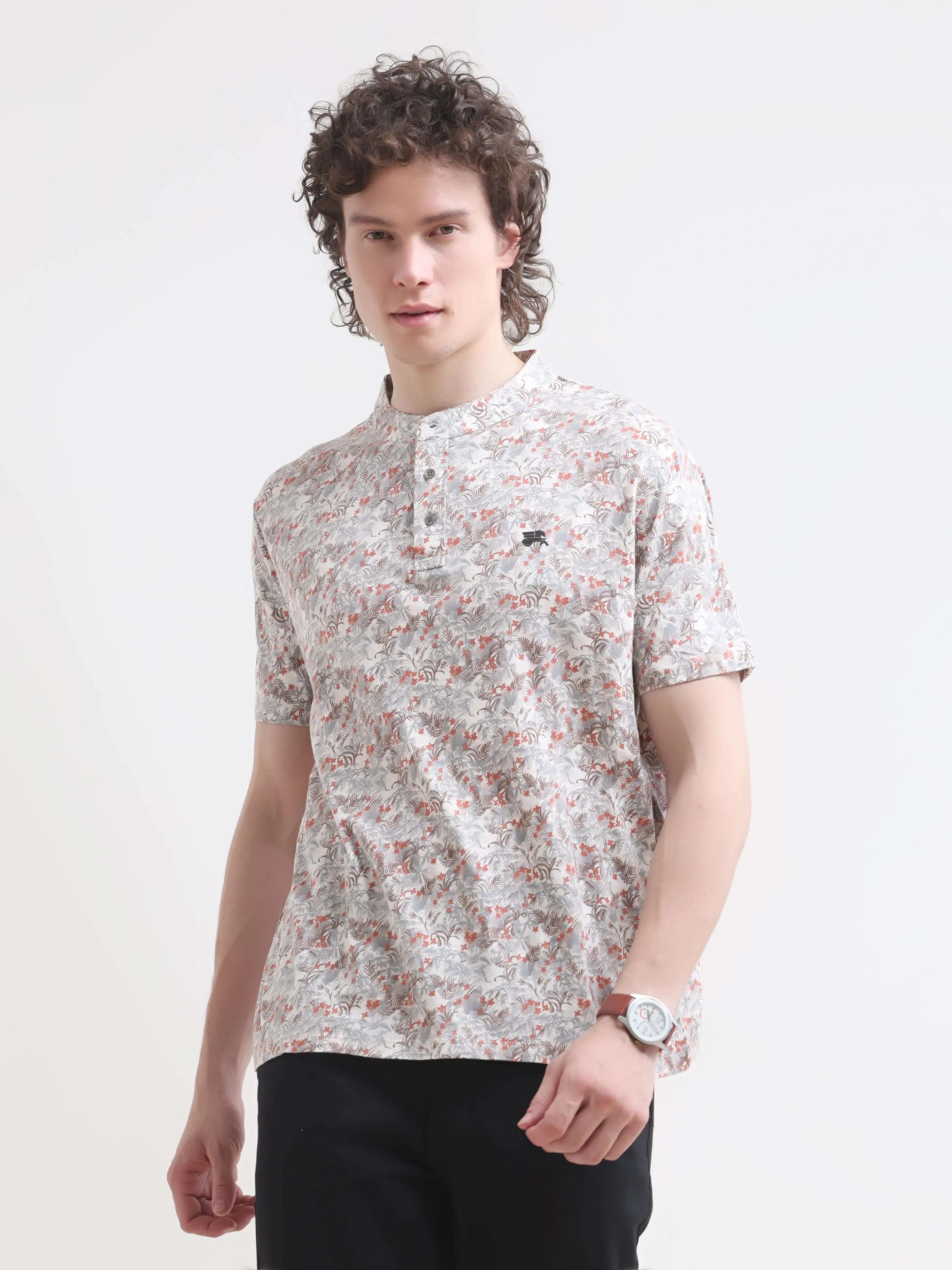 Lim tropical red henley tshirt