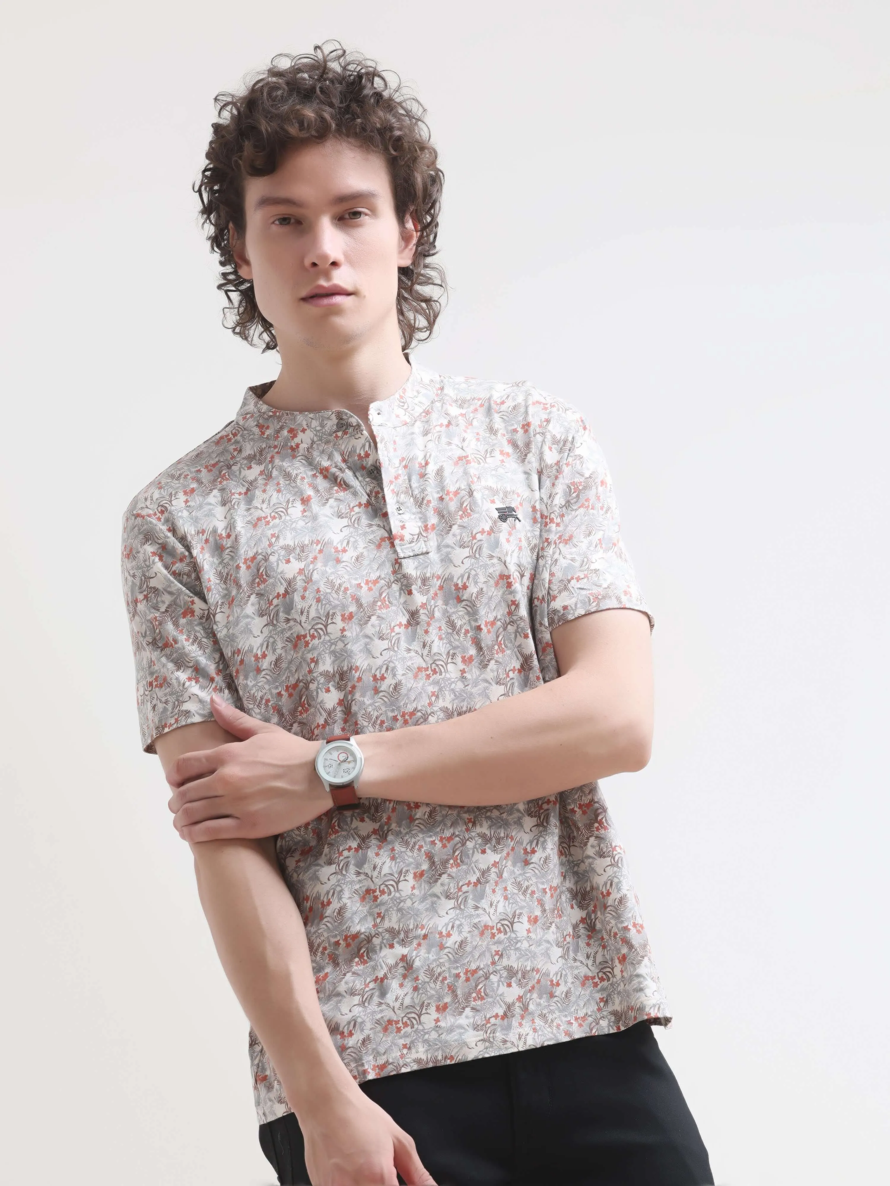 Lim tropical red henley tshirt