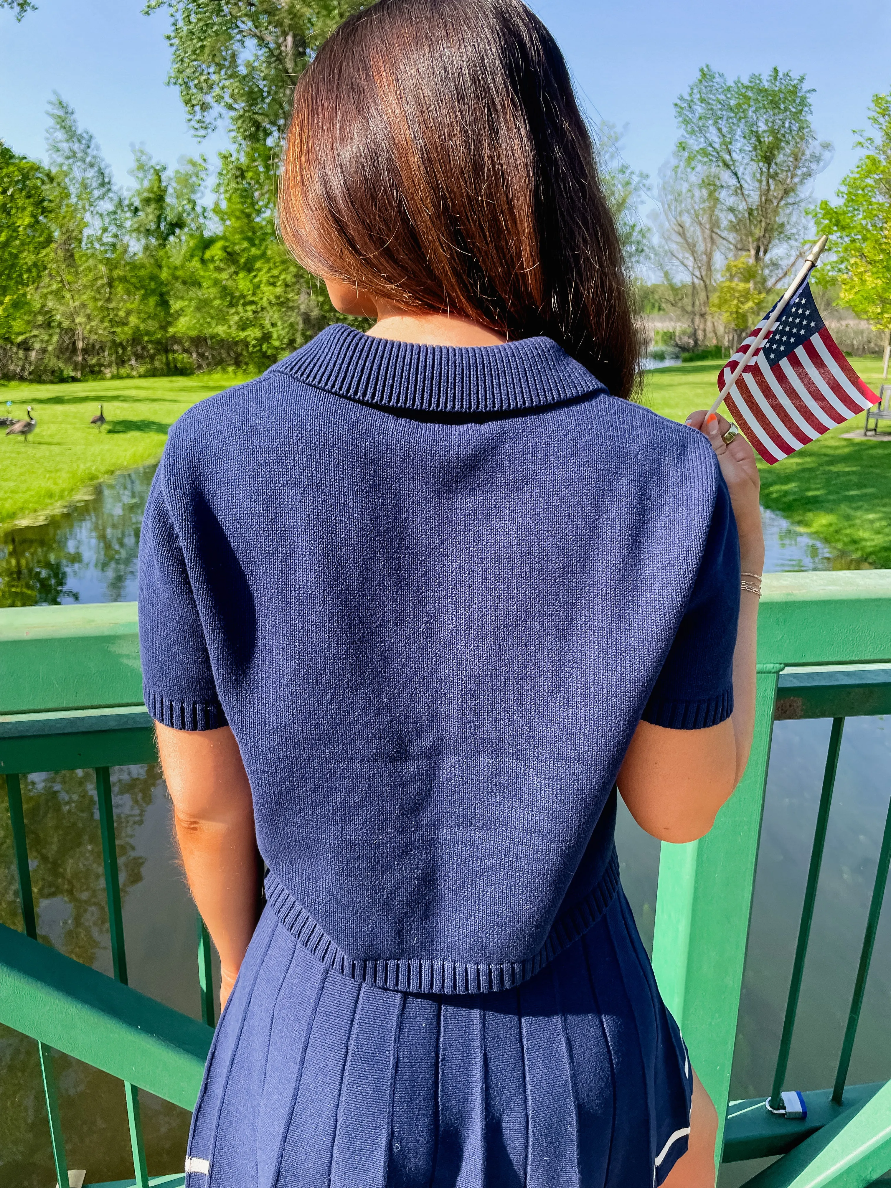Navy USA Short Sleeve Sweater