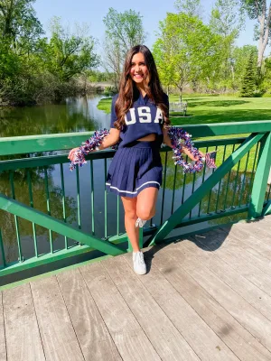 Navy USA Short Sleeve Sweater