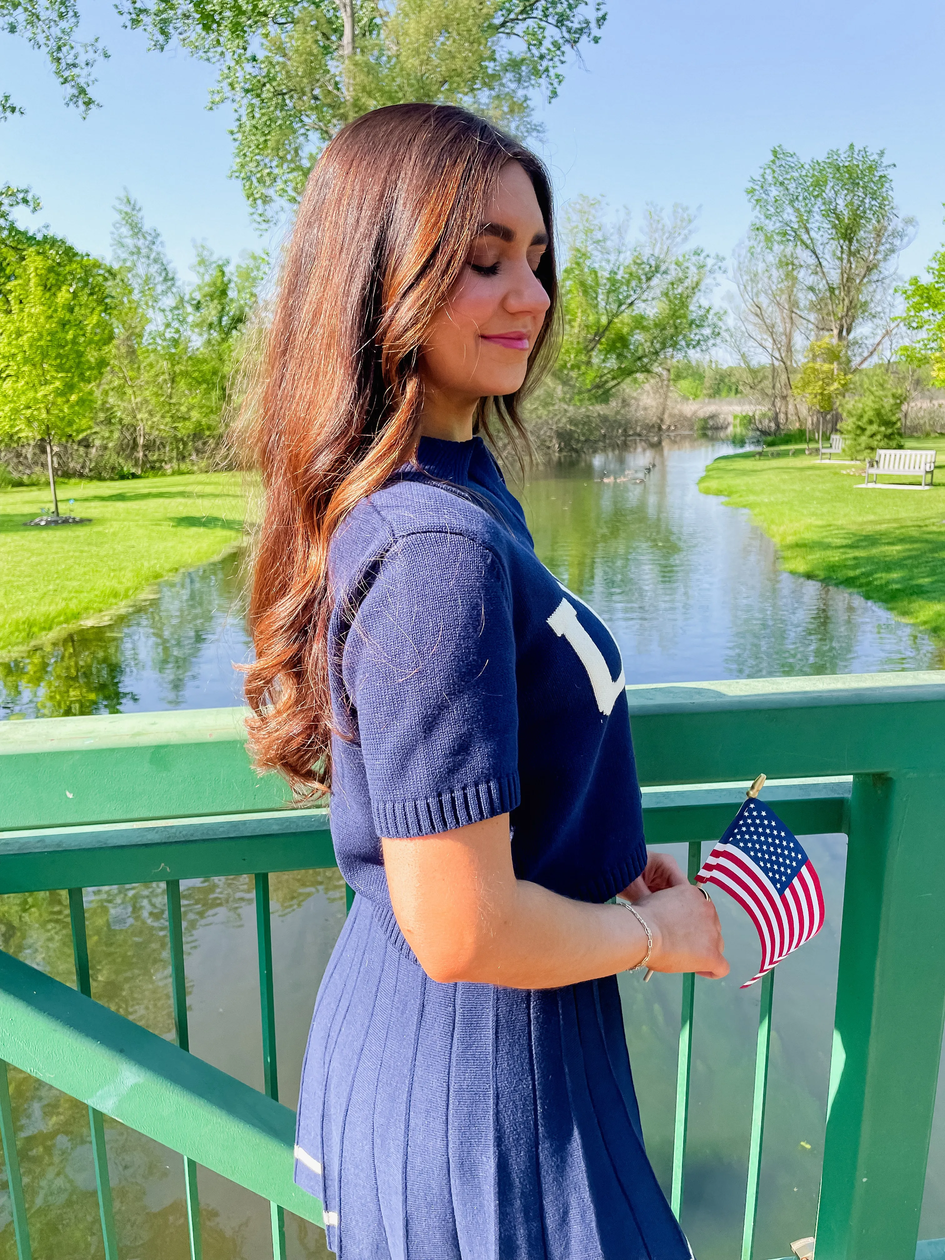 Navy USA Short Sleeve Sweater