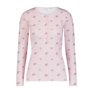 Polkadot PINK VINTAGE ROSE Print HENLEY 8 Button Fitted LS