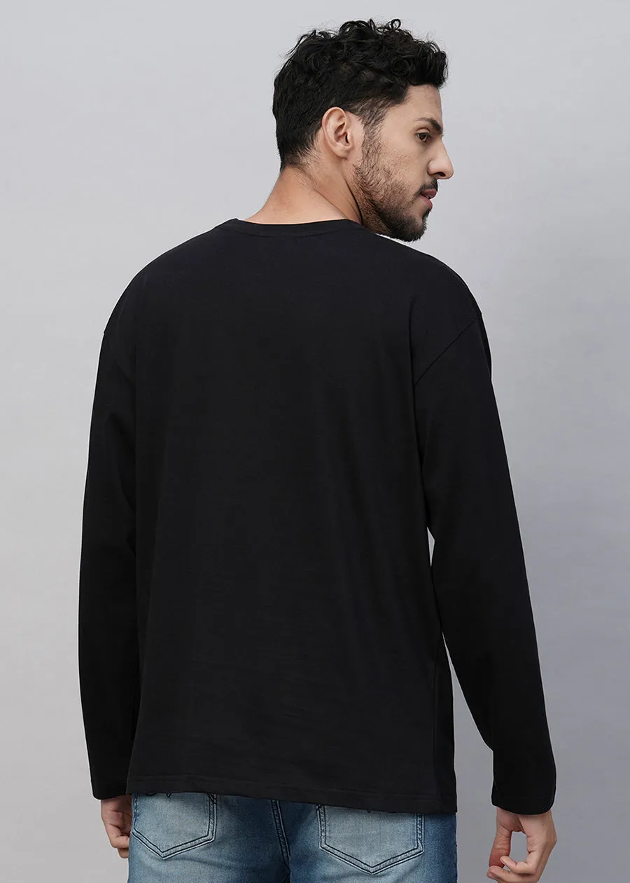 Solid Men Oversized Full Sleeve T-Shirt - Black