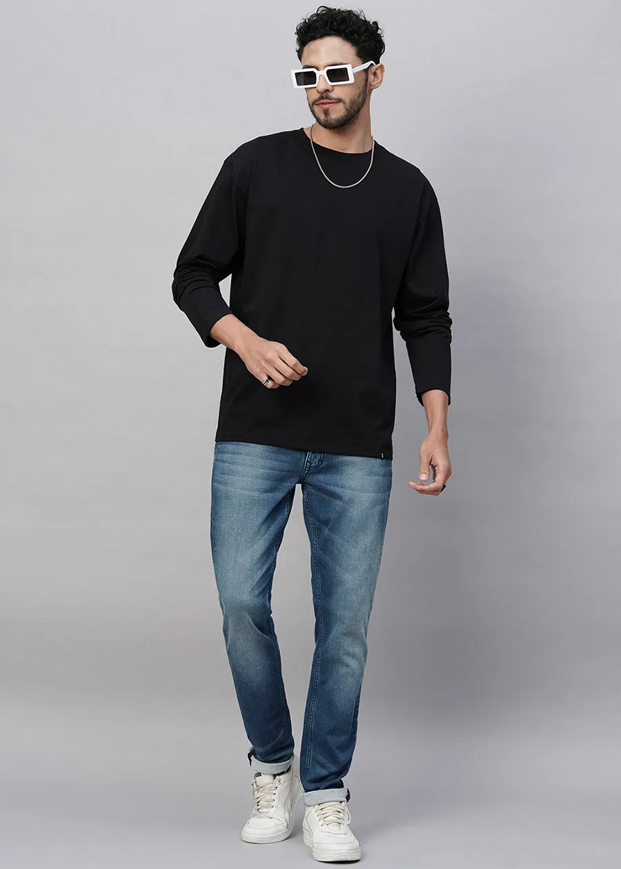 Solid Men Oversized Full Sleeve T-Shirt - Black